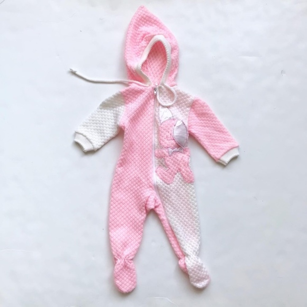 Vintage Pink knit bunny footed jumper EUC fits like 3-6 months